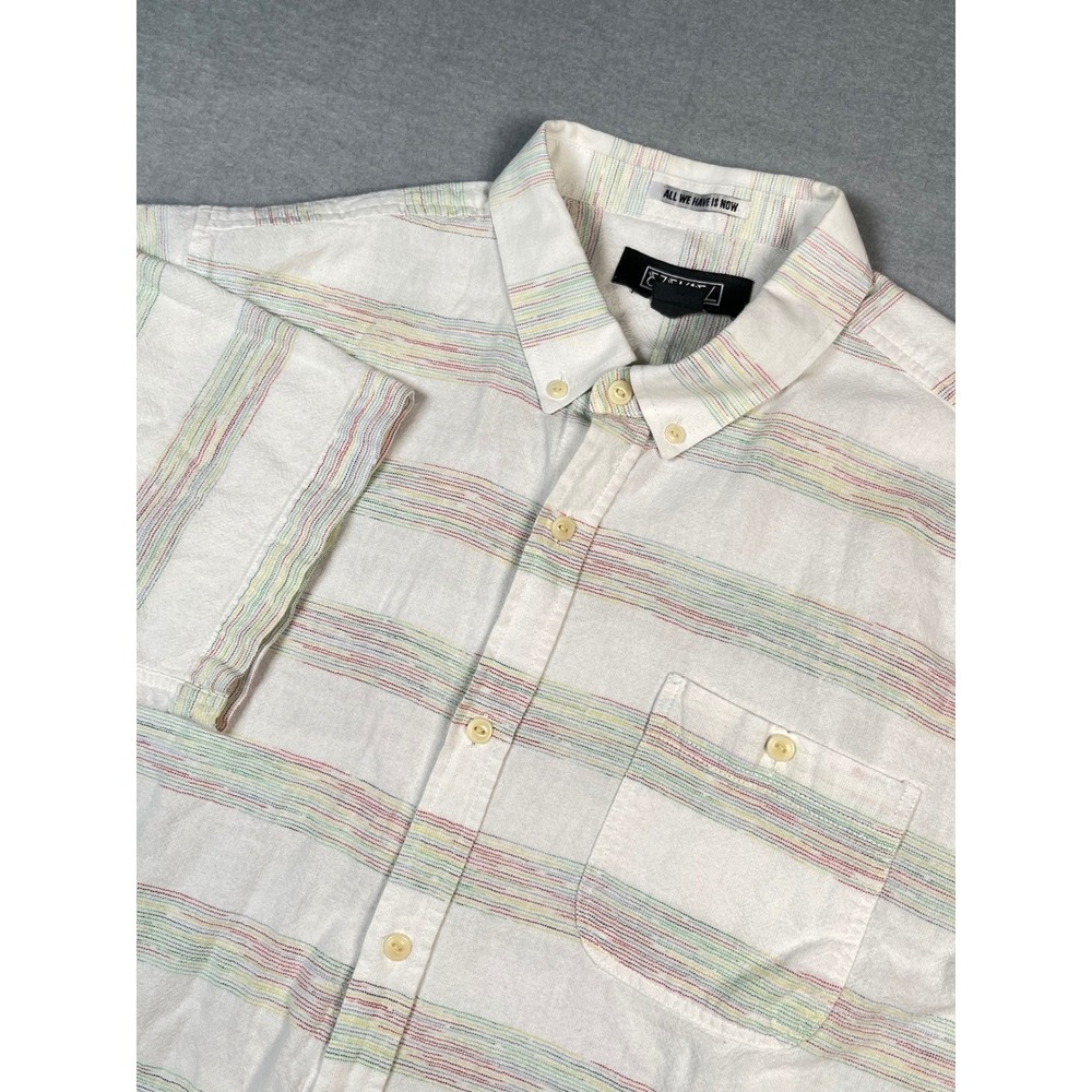Ezekiel Mens White Multi Color Stripe Short Sleeve Button Down Shirt Size L